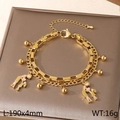 Double-layered golden stainless steel heart bracelet with mother and child pendants - Pink Portrait Mother Child Love Style (KB203681-Z)