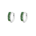 Elegant s925 silver hoop earrings featuring a row of emerald green baguette crystals - Style 1 / White Gold (Style A)