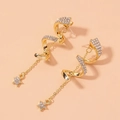 Boucles d'oreilles spirales dorées avec strass brillants et pendentif étoile élégant - Style Étoile Spirale Dorée (Aiguille en Argent S925)