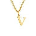 Collar minimalista de acero dorado con un colgante pulido de la letra V mayúscula con serifa - Letra V (Dorado)