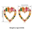 Detailed view of heart-shaped rainbow zircon earrings with gold plating and size labels - Multicolor Zirconia Bohemian Heart Earrings