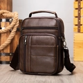 Dark brown leather cross-body bag for men with multiple zippers and top handle - 7457 Brown
