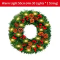 Couronne de Noël 50cm avec 30 LED blanc chaud, pommes de pin et baies rouges - Style Lumière Chaude / 50cm