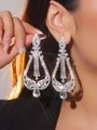 Luxurious silver tassel drop earrings with sparkling rhinestones and teardrop stones - Large Teardrop Pendant Tassel / Silver