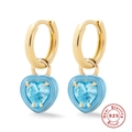 Blaue herzförmige Kristall-Creolen aus vergoldetem Sterling-Silber 925 für Damen - 925er Silber / Gold-Himmelblau