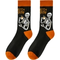 Detailansicht der Baumwollsocken mit Death Before Decaf Aufdruck und Totenkopf in Schwarz-Orange - A2018 Schwarz Totenkopf Kaffee