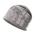 Dark gray knitted beanie hat with MEMBER text jacquard design for men and women - Adjustable / Beige (Dual-use Hat & Neck Warmer)