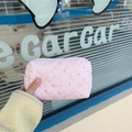 Pink quilted cotton makeup bag with cute rabbit and flower pattern and metal zipper - Pink Long-eared Character