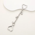 Silver metal chain keychain accessory featuring double heart clasps and three heart charms - Charm / K429 Heart Buckle Chain Bracelet