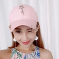 Pink fashion baseball cap with star charm and metallic rings detail on the brim - Pink Five-pointed Star
