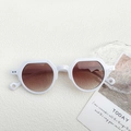 White geometric round sunglasses with brown gradient lenses and unique hollow temple tips - White Tea