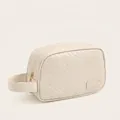 Creamy white woven PU leather travel cosmetic bag in small size with top handle - Handbag Small / Cream