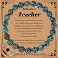 Natural green stone beaded bracelet with bee pendant on teacher gift card display - African Pine Stone