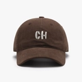 Dark brown cotton baseball cap with white CH letter embroidery and wide brim - Adjustable / Dark Coffee