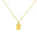 18k gold plated stainless steel rectangle necklace with crystal letter Y pendant - Letter Y(S-N150-Y)