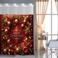 Wasserdichter Weihnachts-Duschvorhang mit rotem Festmotiv und Merry Christmas Text - Rote Weihnachtskugeln-25SD-1S / 181x188cm