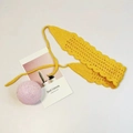Handmade bright yellow crochet headband with scalloped edges and adjustable tie straps - Yellow Solid