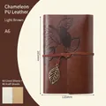 A6 light brown faux leather vintage loose-leaf journal with leaf pendant and embossing - Lined / Tan / A6