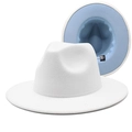 Klassischer Fedora Hut in Weiß und Hellblau zweifarbigem Wollfilz mit breiter Krempe - M (56-58cm) / Weiß + Himmelblau