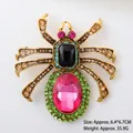 Detail view of spider brooch with colorful rhinestones and dimensions 6.4x6.7cm - Pink Spider (XZ25050)