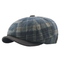 Vintage newsboy cap in grey-blue plaid wool with dark brown brim for women - Blue Plaid