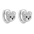 Détails des boucles d'oreilles créoles en argent avec charms ours en pavé de strass - Platine Zirconia Blanc