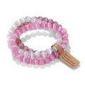Three-piece stretch bracelet set with cat eye stones in white and pink tones - FK1572 White/Mixed Pink Cat's Eye Bracelet Set