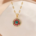 Detail of evil eye pendant with rainbow cubic zirconia on gold stainless steel chain - Gold Colorful Zirconia Rainbow Eye