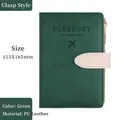 Green RFID passport holder with white buckle strap and side zipper in durable PU leather - Snap Button Style / Green