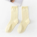 Women's yellow cotton crew socks in vibrant dopamine candy color with ribbed cuffs - Beige