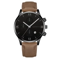 Classic quartz watch with black dial, Roman numerals and brown leather strap - Black Dial Silver Hands Black Case Brown Strap