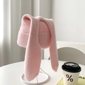 Pink plush knit beanie featuring cute long rabbit ears for a stylish winter look - Long Ears / Pink