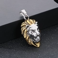 Pendentif tête de lion bicolore or et argent avec zircon brillant pour style hip-hop - Bicolore Or & Argent avec Zirconium KP77598-TOM