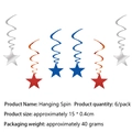 Independence Day hanging spin party decorations in red, blue and silver with star patterns - Hanging Spirals 6PCS