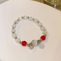 Bracciale di perle occhio di gatto con accenti rossi e ciondolo portafortuna - 63# Braccialetto-argento-campanella Portafortuna