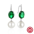 Französische S925 Silberohrringe mit smaragdgrünem Zirkon und runden weißen Perlen - 925 Silber/Grüner Zirkonia/Perle / #5 Grüner Edelstein-Silber