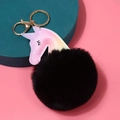 Llavero de unicornio con purpurina y pompón de piel sintética negra y oro - 8cm / Negro
