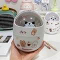 Mini poubelle de bureau ours blanc mignonne avec couvercle dôme transparent et stickers - Chat Gris avec Autocollant / Gris