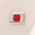 Italian charm link in silver finish with a red square enamel inlay for DIY bracelets - 0205-square Nebula-light Rose Red