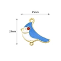 Blue and white enamel bird pendant in gold alloy finish for DIY jewelry, 25mm x 23mm - 6# Blue Robin