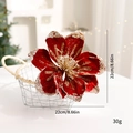 Red velvet artificial Magnolia Christmas flower with gold glitter edges, 22cm diameter - Burgundy