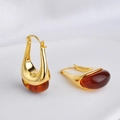 Elegant U-shaped amber hoop earrings with polished gold metal finish for women - Style C Amber (18K Gold Plated)