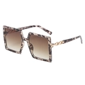 Oversized square sunglasses with tortoise frame and gold chain link temple detail - Demi Frame Light Tea Lens