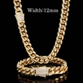 Set collana e bracciale a catena cubana dorata da 12mm con zirconi brillanti incastonati - 12mm di Larghezza / 20 Pollici (50.80cm) / Oro