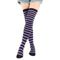 Purple and black striped thigh high socks for women in soft cotton blend material - Light Purple & Black Thin Stripes