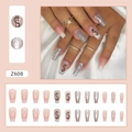 Rosa Gradient Coffin Kunstnägel mit silbernem Glitzer und Dollar-Symbol Kristall-Akzenten - Kleber-Typ / Nude Rosa Farbverlauf Silber Glitzer (Z608)