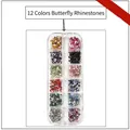 Detailed top view of a 12-compartment box containing colorful resin bow nail rhinestones - 12 Colors Bowknot Rhinestones