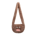 Cute brown plush crossbody bag with funny large eyes and soft faux fur texture - Khaki