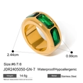 Gold stainless steel ring with green zircon stones, waterproof and heavy luxury style - Triple Rectangle Stone Thick Band Style (JDR2405050-GN-7)