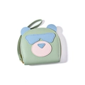 Cartoon beer mini pasjeshouder van mintgroen en roze patchwork kunstleer materiaal - Groen